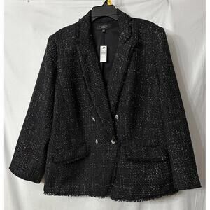 NWT Talbots Womens Long Sleeve Wool Blend Black Silver Metallic Blazer Coat 22WP